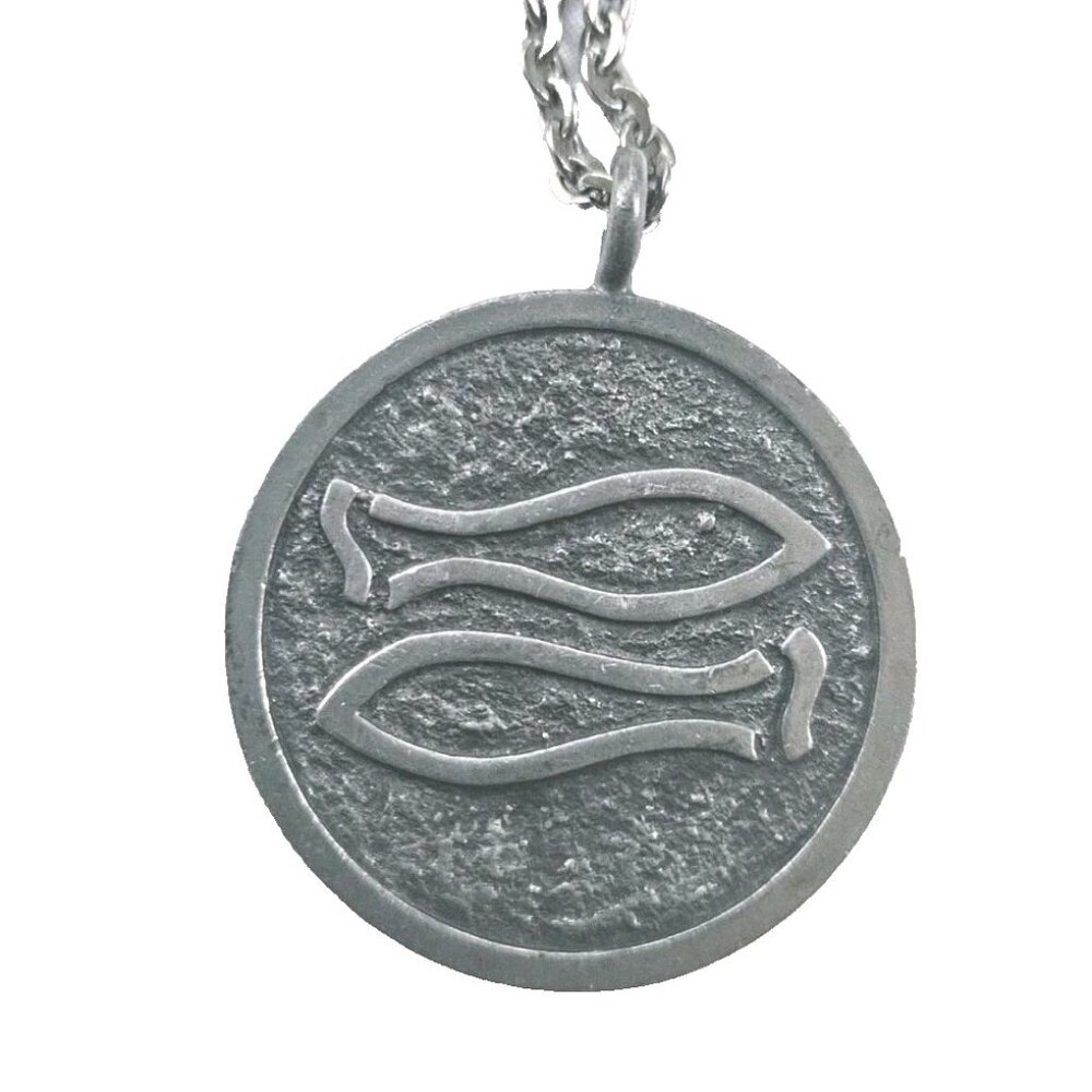 Jorgen Jensen Pewter Pisces Zodiac Fish Pendant Necklace 15" Denmark Vintage